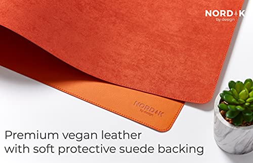 Nordik Leather Desk Mat Cable Organizer - Tangerine Orange 35 X 17 inch - Premium Extended Mouse Mat for Home Office Accessories - Non-Slip Vegan Leather Desk Pad Protector & Desk Blotter Pad - color: Tangerine Orange