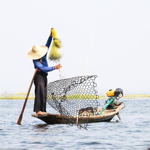 FRCOLOR Silicone Mesh Fishing Net Replacement, Foldable Fish Net Bag Without Handle, Lightweight Black Silicone Fish Netting for Freshwater and Saltwater Fishing