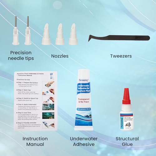 Aquarium Glue Kit – Underwater Gel & Skeleton Gel, Safe for Fish & Plants, Includes Tweezer, Precision Nozzles & Spray Tips, Perfect for Aquascaping & Hardscape