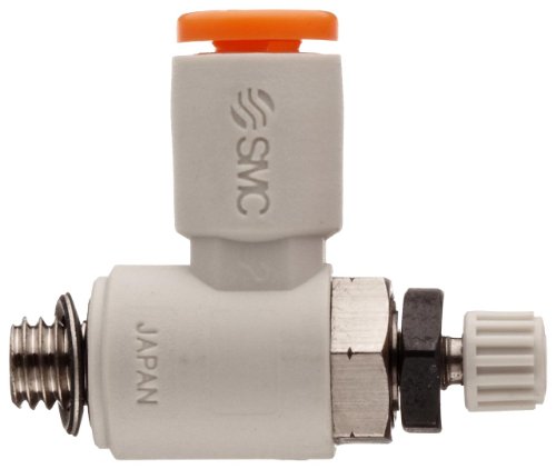 SMC AS1211F-U10/32-01 Air Flow Control Valve with Push-to-Connect Fitting, PBT & Nickel Plated Brass, Elbow, 1/8" Tube OD x 10-32 UNF Male
