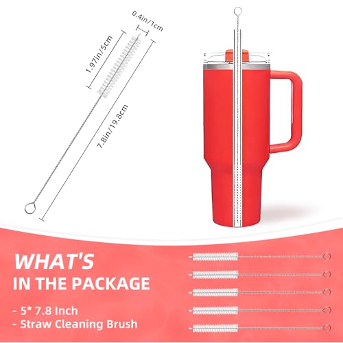 Cleaning Brushes for Reusable Drinking Straws, Set of 5, Long Wire Handle, Bottle and Straw Cleaner for Stanley Mug, Sippy Cup, Water Bottle and Tubes, Reusable and Flexible - color: white0001