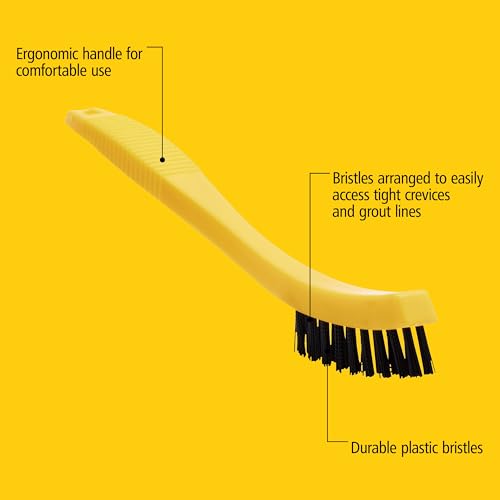 Rubbermaid Commercial Products 8.5" Tile and Grout Scrub Brush, Plastic Bristles, Black, for Industrial/Professional Use On Grout, Tile, and Other Small Areas - size: 8.5"