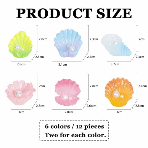 MIUPOO Glow Pearl Shell,Betta Stones,Glow in The Dark Crystal,Bonsai Decor,Chips Stone Small Decorative,Fish Tank Decor,6 Colors,12 Pieces. - color: 12 Pearl Shell