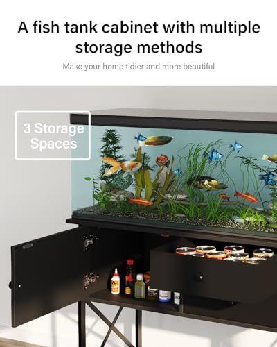 Fish Tank Stand 40 Gallon: Sturdy Aquarium Stand with Accessories Storage - Metal Tank Stands Table for 40-50 Gallon Reptile Breeder Turtle Terrarium - 36.6"x18.8" Weight Capacity 660 lbs - color: Black-X, size: 40-50 Gallon