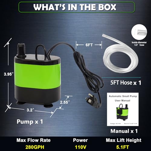 Automaitc Condensate Pump Small Sump Pump For Air Conditioner Dehumidifier Swamp Cooler Pump Evaporative Air Cooler Green-2 - size: Medium (5.1FT 280GPH)