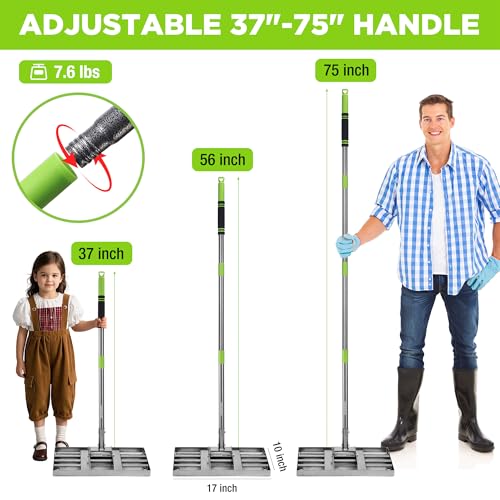 WORKPRO Lawn Leveling Rake, Heavy Duty Leveling Rake with 17” x 10” Ground Plate, Yard Leveling Rakes with 6FT Adjustable Handle, Metal Lawn Leveler for Garden, Backyard, Golf Course, Farm, Pasture