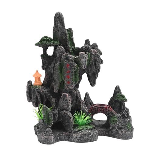 Mountain View Stone Ornament, View Stone Rock Cave Aquarium Decorations, Fish Tank Decoration Resin Cave for Betta Fish Snail Turtle, for Freshwater Saltwater Aquascaping