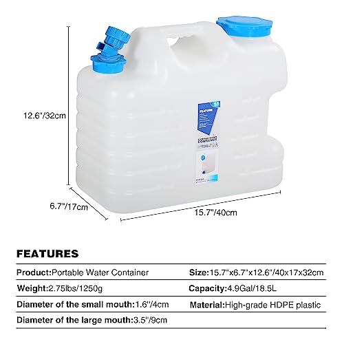 REDCAMP 5 Gallon/18.5L Portable Water Container with Spigot, Camping Water Jug, Water Container,Large Water Tank,Portable Emergency Water Storage for Camping,Car,Hiking,Hurricane Supplies - color: White, size: 625.6 Ounces