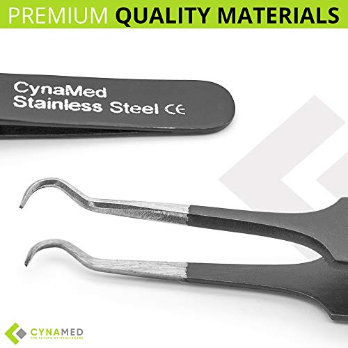 Blackhead Tweezer - Professional Curved Steel Tip Surgical Comedone & Splinter Extractor. Ideal Blemish & Acne Remover Tool Means Flawless Facial Skin (Black) - color: Black