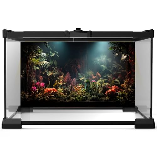 Rainforest Aquarium Background Tropical Palm Leaves Floral Pattern Fish Tank Background Jungle Plants Natural Landscape Reptile Tank Backgrounds Foggy Flowers Reptile Enclosure Backgrounds 24x12in - color: Pink_Green, size: 24(W)x12(H)inches/ 60(W)*30cm(H
