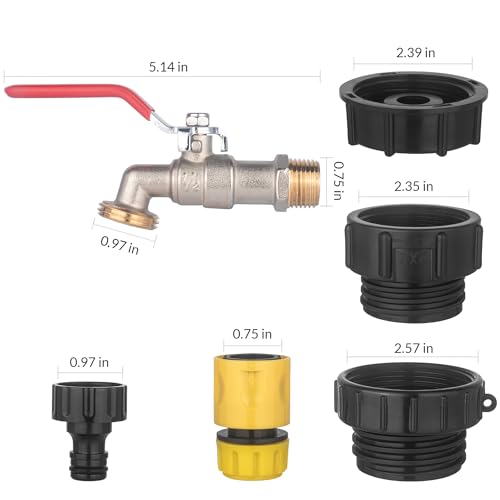 IBC Tote Hose Adapter 275-330 Gallon IBC Tote Water Tank Fittings 1/2" Male NPT×3/4" Male GHT Lead-Free Compliant Brass Water Valve with 3 Adapter+ Garden Hose Quick Connector（Nickel Plating） - color: Long handle Valve