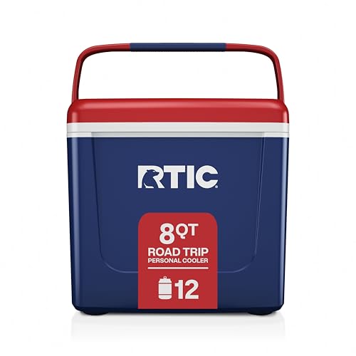 RTIC 8 QT Road Trip Personal Cooler, Small, Compact, Insulated, Portable Ice Chest Box for Food, Drink, Beverage, Beach, Camping, Picnic, Fishing, Boat, 12-Can Capacity - color: Patriot