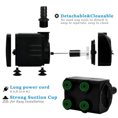 PULACO 400GPH Submersible Pump with 5 ft Tubing, (1500L/H 25W) durable fountain water pump for Pond Fountain, Aquariums Fish Tank, Statuary, Hydroponics - size: 400 GPH