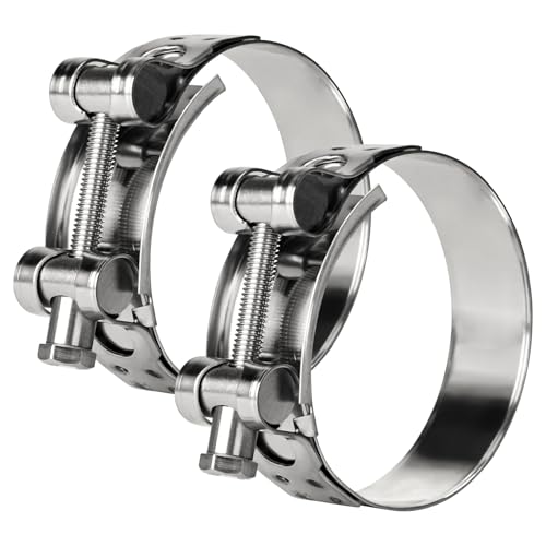 T-Bolt Hose Clamps 304 Stainless Steel (56-59mm 2-Pack) - Heavy Duty Adjustable Clamp for Automotive, Plumbing & Industrial Pipes - Corrosion Resistant, Secure Seal - size: 56-59mm 2 Pack
