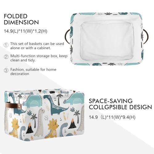 Dino Scandinavian Style Rectangle Storage Bin, 15 x 11 x 9.5 in, Collapsible Organizer Storage Basket for Home Décor - color: Dino Scandinavian Style, size: 1 PCS