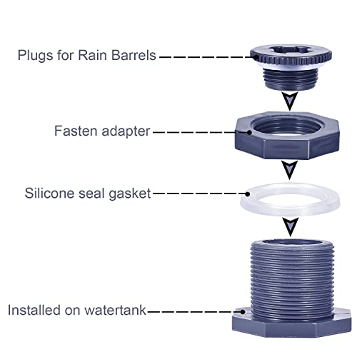 1.25” Female PVC Bulkhead Fitting with Plug Silicon Seal Gasket Water Tank Connector for 2.5 Inch Hole Saw Rain Barrels, Aquariums Pack of 2 - color: 2 Pcs, size: 1-1/4 Inch