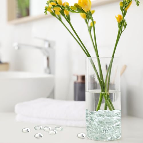FANTIAN 1lb Clear Glass Beads for Vases, 100 Pcs Glass Pebbles, Clear Flat Glass Marbles for Vase Filler Flower Candle Crafts Centerpieces and Wedding Decoration - color: Clear, size: 1 Pound