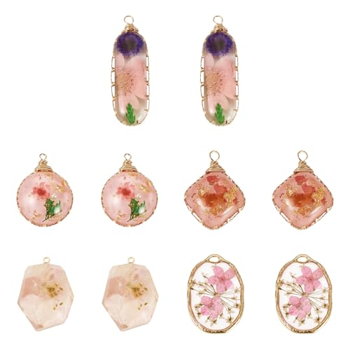 Transparent Flower Resin Charms Round Gold Edge Dried Floral Pendants Flat Round Clear Gold Foil Floral Charms for Necklace Bookmark Keychain Jewelry Making - color: Flower-6