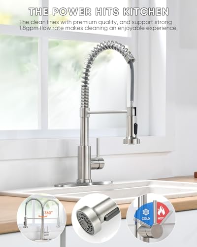 Kitchen Faucets, Brushed Nickel Kitchen Sink Faucet with Pull Down Sprayer Single Handle with Deck Plate Stainless Steel, Suitable for Farmhouse Camper Laundry Rv Bar - OWOFAN 9009SN - color: A - Brushed Nickel
