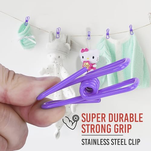 30 Pack Purple Chip Bag Clips for Food - PVC 2 Inch Coated Sealer for Sealing Food - Paper Holder, Clothesline Clip for Laundry Hanging, Kitchen Bags, Multipurpose Clothes Pins - color: Purple