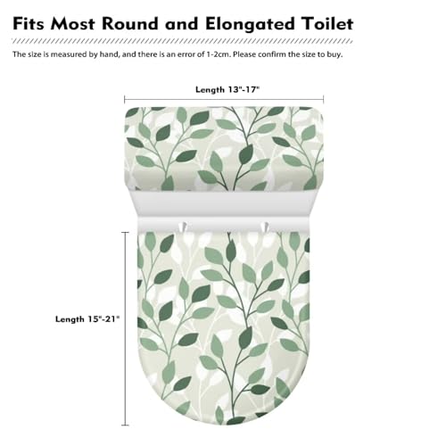 Polyester Toilet Lid Cover and Toilet Tank Lid Cover 2 Pcs, Durable Fabric Dust Cover with Elastic Edge Bathroom Decor Fit Most Round Elongated Oblong Lids, Green Leaves - color: Green Leaves
