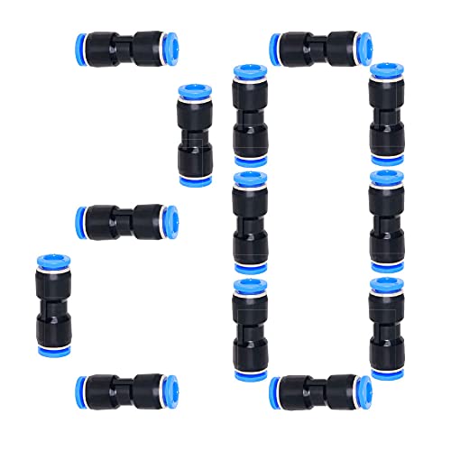 Beduan Push to Connect Fitting, 8mm Tube OD Pneumatic Quick Adapter Tubing Air Hose Line Pipe Fitting 20Pcs For 5/16" Tube OD - size: 8mm (20Pcs)
