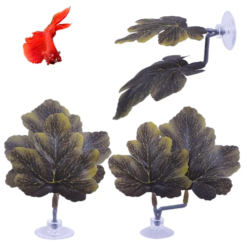 Betta Fish Hammock - Dual Leaf Design with Strong Suction Cups, Non-Toxic Durable Material for Spawning & Resting, Natural Aquarium Decor for Beta Fish Tanks (Brown, 3) - color: Brown, size: 3