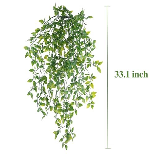 Reptile Plants, 4 Pack Terrarium Hanging Plants Vines Artificial Leaves Habitat Decorations with Suction Cup for Bearded Dragon Hermit Crab Lizard Snake Geckos Chameleon - color: 4 Pack