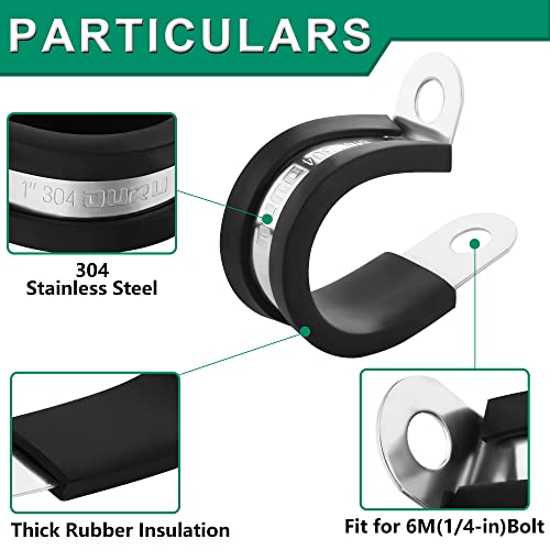 OURU 15pcs 1-1/2 Inch Stainless Steel Cable Clamps,Rubber Coated Cushioned Insulated Cable Clamp,Automotive Cable Wire Clamps,Pipe Clamps,Metal Clamp for Tube,Lines,Wire Cord Installation(Black,38mm) - size: 15pcs - 1-1/2"