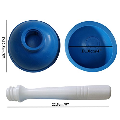 Drain Plunger, Small Hand Force Plumber Helper, Little 4 inch Cup Clog Remover, Tiny Rubber Unclogger in 9" Short Handle for Kitchen Sink, Bathroom Toilet, Shower Bath Tub (Blue) - color: Blue