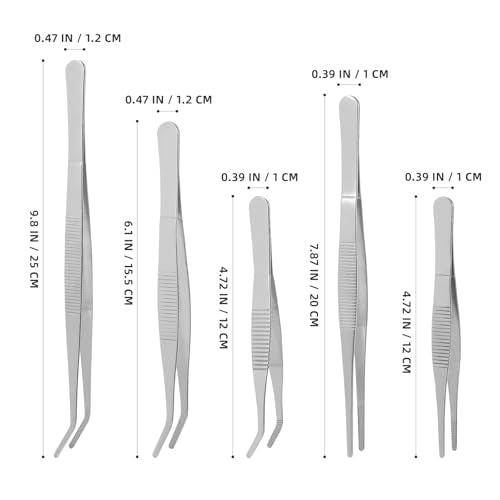5pcs Stainless Steel Garden Tweezers Set, Precision Long Plant Tweezers for Succulent Bonsai Terrarium Craft Aquarium Gardening Tools