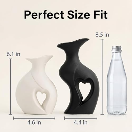 White Flower Vases Set of 2 Modern Boho Ins Style Decorative Flower Vase for Home Decor Living Room Coffee Table Fireplace Bookshelf Shelf Office (Black and White) - color: Black and White