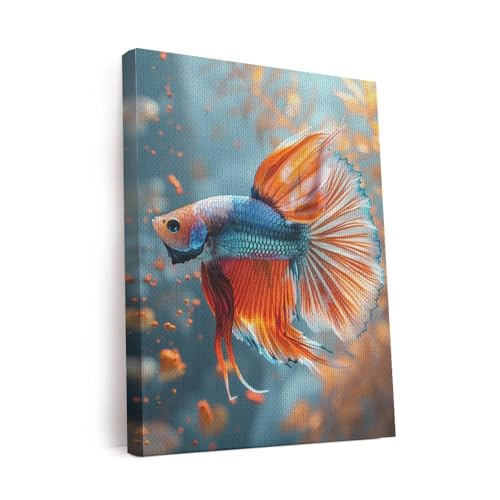 CanvasWis Betta Fish Garden Exotic Vintage Art Design 2 Printed Canvas Wall Art For Family Home Decor Living Room Bathroom Bedroom Gifts Wall Decor Keepsakes Ready to Hang - color: Design 2, size: Medium(12x16in)