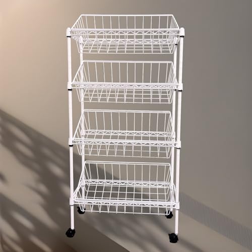 NSF white 4-layer storage rack, kitchen basket rack, vegetable tableware sorting, laundry room dirty clothes storage, detachable storage basket, multifunctional household epoxy resin - size: 4-White DIY basket