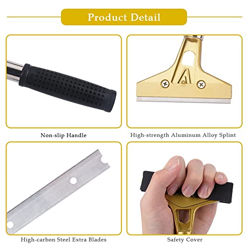 Sets Professional Cleaning Scraper, 4inch Razor Blade Home Long Handle Cleaning Scraper for Glass Clean, Paint and Old Label,Decal Sticker Remover, Stove Top Scraper Tool(Stainless Steel)