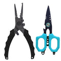 Eupheng Multi Function Fishing Pliers & Scissors Set 4.7" Titanium Coated,Saltwater Resistant Hook Remover with Safety Lock Split Ring Pliers & Fishing Shears for Braided Mono Fluorocarbon - style: pliers+ blue scissors