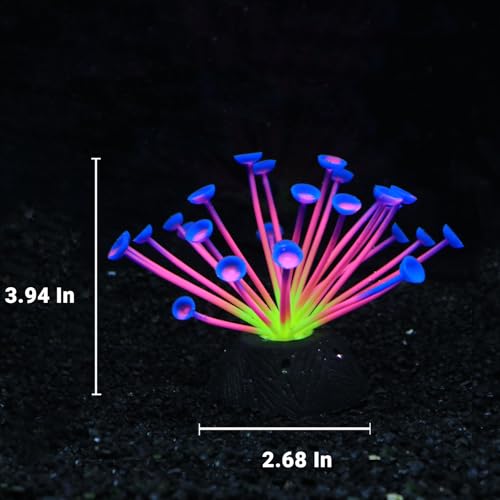 Suction Cup Anemone Aquarium Decor with Silicone Tentacles, Realistic Coral Reef Ornament for Saltwater and Freshwater Fish Tanks, Flexible Habitat for Shrimp, Invertebrates & Aquascaping (Blue) - color: Blue