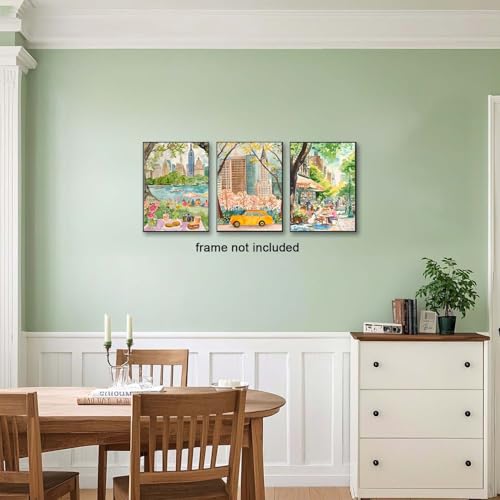 XLARTMY New York City Poster Travel Wall Art Canvas Framed Watercolor NYC Central Park Landmarks Artwork Decor Painting Prints Pictures Set of 3 for Bedroom Living Room Office 12x16in Unframed - color: Watercolor City, size: 12x16in Poster