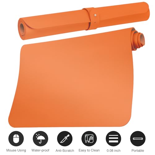 Boutilon Leather Desk Pad Protector,Non-Slip Mouse Pad,Laptop Desk Pad,Office Mouse Mat,Waterproof Leather Desk Blotter,Desk Writing Pad for Office and Home (S-Orange,24"x 14") - color: Orange, size: S 24" x 14"