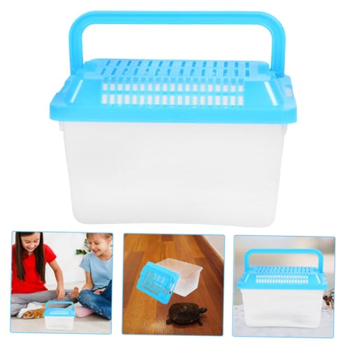 Mikikit Portable Transparent Turtle Tank Small Reptile Habitat Feeding Box with Hollowed Lid for Goldfish and Tortoises Easy to pet Carrier for Fish and Reptiles