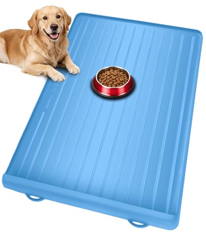 Dog Mat for Food and Water - 39.4" x 27" Large Pet Feeding Mats with Residue Collection Pocket - Waterproof Dog Cat Bowl Mat with High Edges to Prevent Water and Food Spills (Blue, 39.4''x27'') - color: Blue