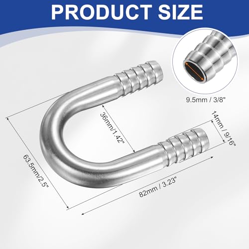 PATIKIL 9/16" (14mm) x 9/16" (14mm) Hose Barb Fittings, 1 Pcs 304 Stainless Steel U Shaped Joint Connector Barbed Fitting Metal Splicer - size: 9/16" (14mm)