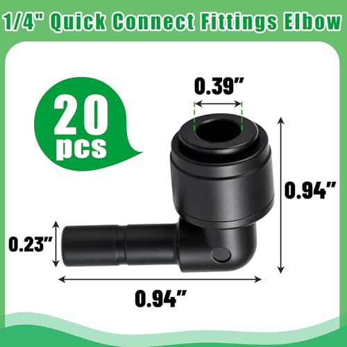 20 Pack 1/4" Push to Connect Fittings Elbow Connectors,Reptile Mister System 1/4" Quick Connect Fittings,Reptile Mister Fittings for Aquarium,Vivarium,Irrigation System - size: 20 Pack 1/4" Elbow -A