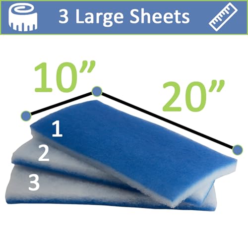 Five Star Filter Floss Premium 2 Inch Thick Aquarium Pond Filter Floss | Value Pack (3 Large Pads) 600 sqin | Double Bonded Poly Filter Pads | Easy Cut to fit | Clean Clear Water