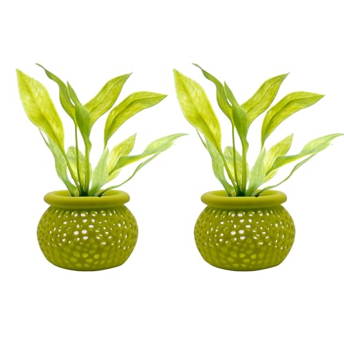 Aquarium Plant Pot Holders, Aquatic Plant Holder, Securely Hold Aquatic Plants, Promoting Healthy Root Growth, Fish Tank Aesthetic (Set of 2 (Lime)) - color: Set of 2 (Lime)