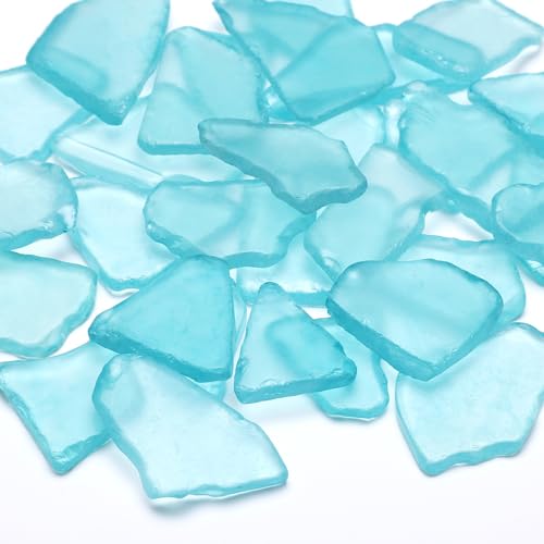 SUREAM Blue Sea Glass Decor, Flat Frosted Sea Glass for Christmas Tree Decor, Beach Glass for Wedding Centerpieces Party Home Decoration(13oz) - color: Blue Green