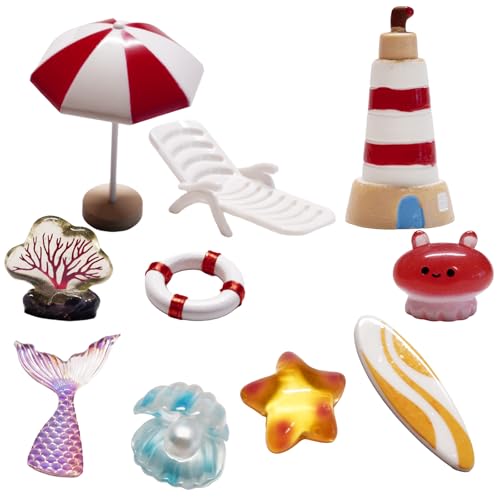 Mini Island Scene Figurines Set, Beach-Themed Mini Decor for Diorama, Miniature Display, Aquarium and Terrarium Accessories