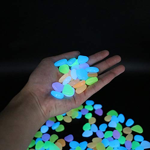 Muzero Glow in The Dark Rocks - 100pcs Garden Pebbles Multi Color Luminous Fish Tank Stone Aquariums Rocks, Decorations for Walkways, Gardens, Houseplants Powered by Light and Solar - color: Multi, size: 100pcs