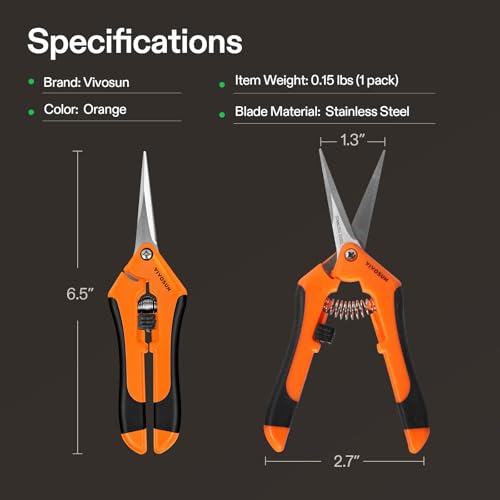 VIVOSUN 2-Pack 6.5 Inch Gardening Scissors Hand Pruner Pruning Shear with Straight Stainless Steel Blades Orange - style: Orange Straight Blade