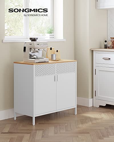 SONGMICS Storage Cabinet, Metal Cabinet, Sideboard with 2 Doors, 15.7 x 31.5 x 29.9 Inches, Magnetic Closure, Adjustable Shelf, Steel Frame, Natural Beige and White ULSC102W57 - color: Natural Beige + White, size: 31.5"W, style: 1 pack